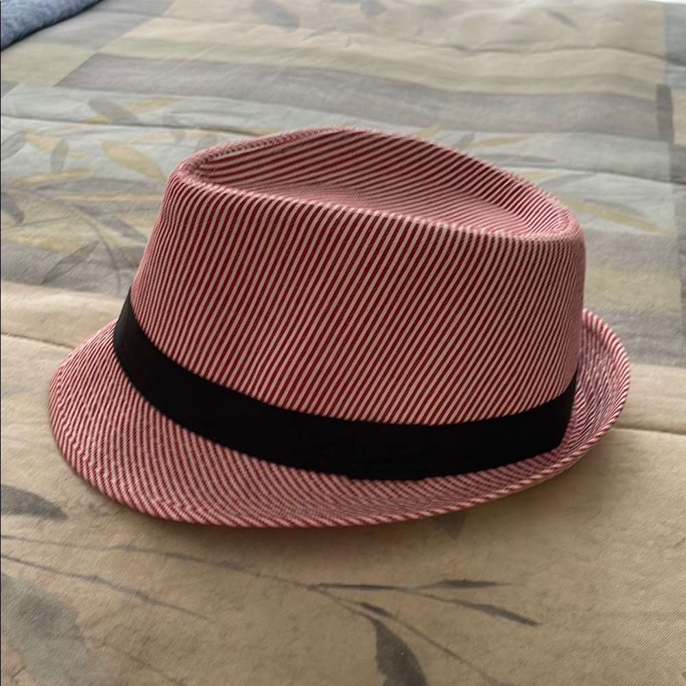 Red and White Striped Fedora Hat